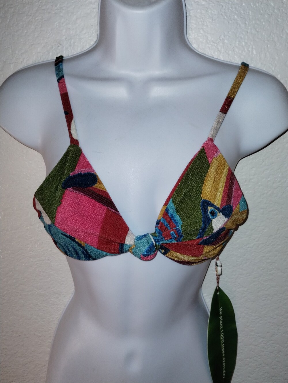 Farm Rio Bikini Top Green Pink Yellow Red Blue Print Size Medium NWT